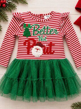 Counting Daisies Girls 4T Christmas Santa Better Not Pout Tulle Tutu Dress